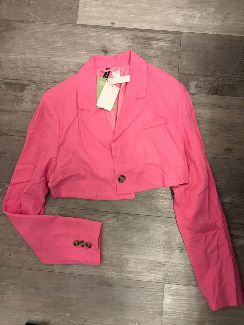 Cropped Pink Linen Blazer Jacket